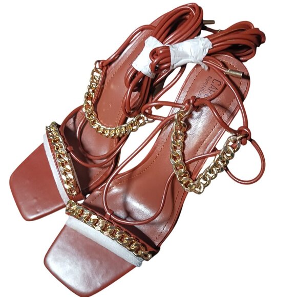 Cape Robbin Brown Strappy Heels with Gold Chain - Picture 5 of 11